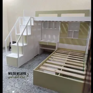 Wildawijaya Furniture Tempat Tidur Anak Tingkat Mija Belajar & Lemari Baju Ukuran Atas 100x200 Bawah 90x200 Dengan 2 Laci Kostum Warna Tersedia