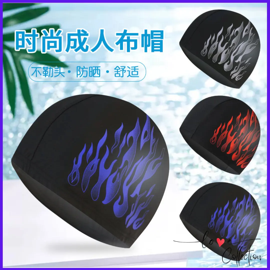 Topi Renang Unisex Dewasa Anak Motif Api Bahan Nilon Elastis Swim Cap