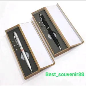 Pulpen / Pena Pointer Laser Merah 3 in 1 Box Kayu/ 3 fungsi Polos