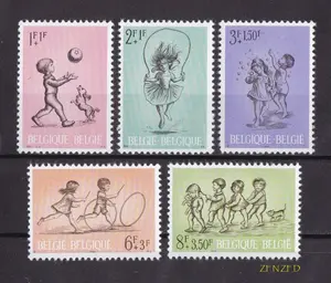 0542 Perangko Belgia 1966 Children Games 5v Mnh