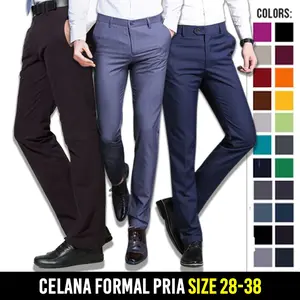 Celana Panjang Formal Pria Slim Fit / Celana Bahan Kain Katun / Celana Kerja Kantoran Hitam Abu Navy Biru Tua Cokelat Size 27-38