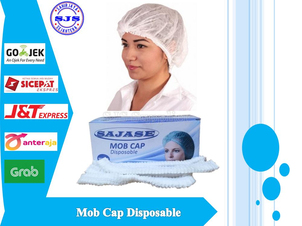 Mob cap Sajase Hairnet Hair cap Disposable Nurse Cap Medis Harga Per Box isi 50 Pcs - Putih