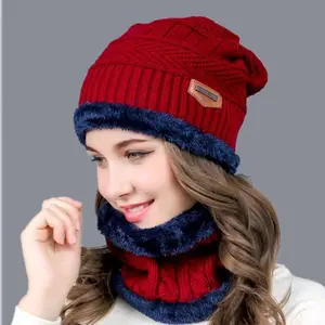 Topi Kupluk Tebal Bulu Rajut Scarf Hat Kupluk Set Topi Kupluk Beanie