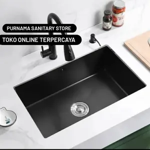 Kitchen sink 6045 undermount hitam/ bak cuci piring satu lubang body