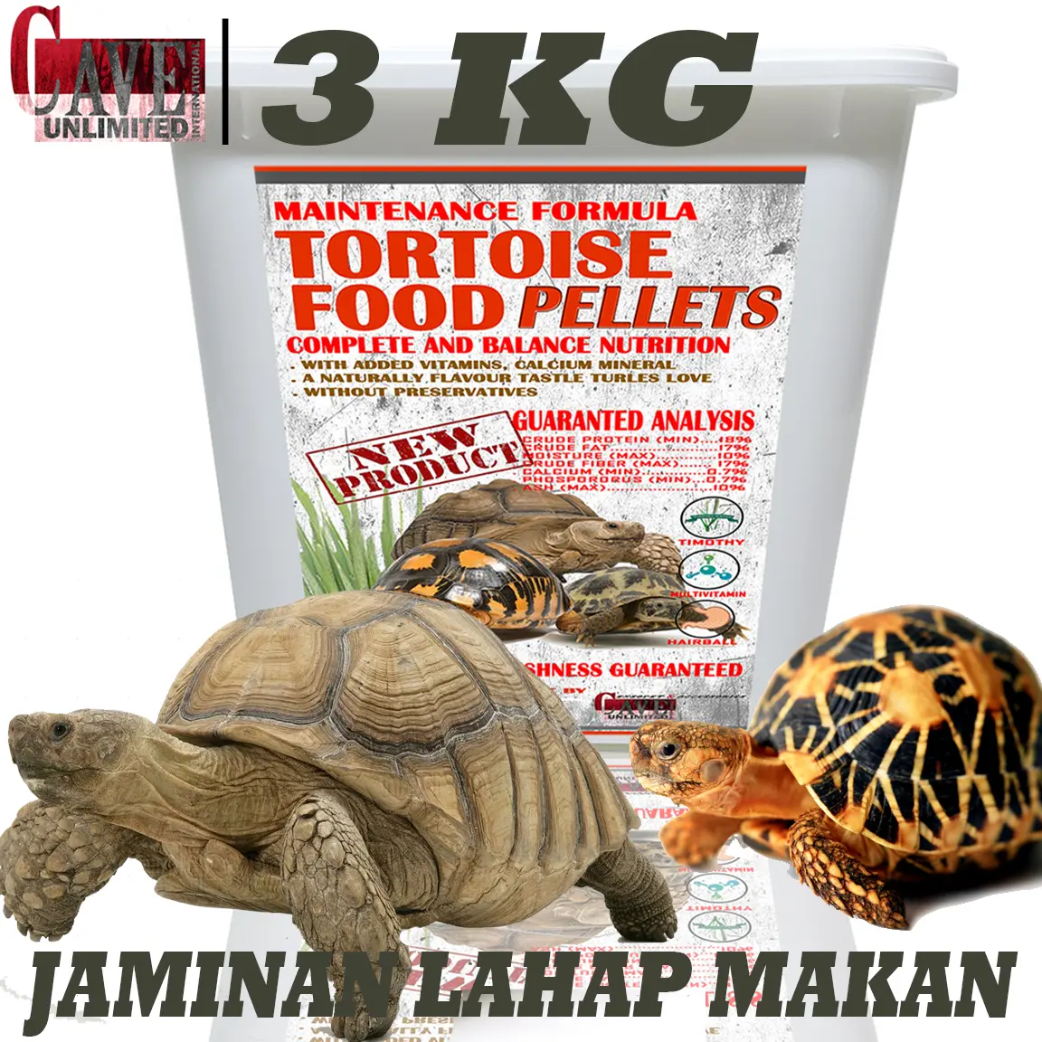 3KG MAKANAN TORTOISE KURA KURA DARAT PELET PAKAN SULCATA ALDABRA PARDALIS RADIATA
