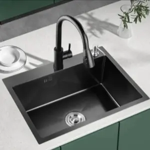 Kitchen sink 5040 hitam+kran fleksibel/ bak cuci piring black lengkap