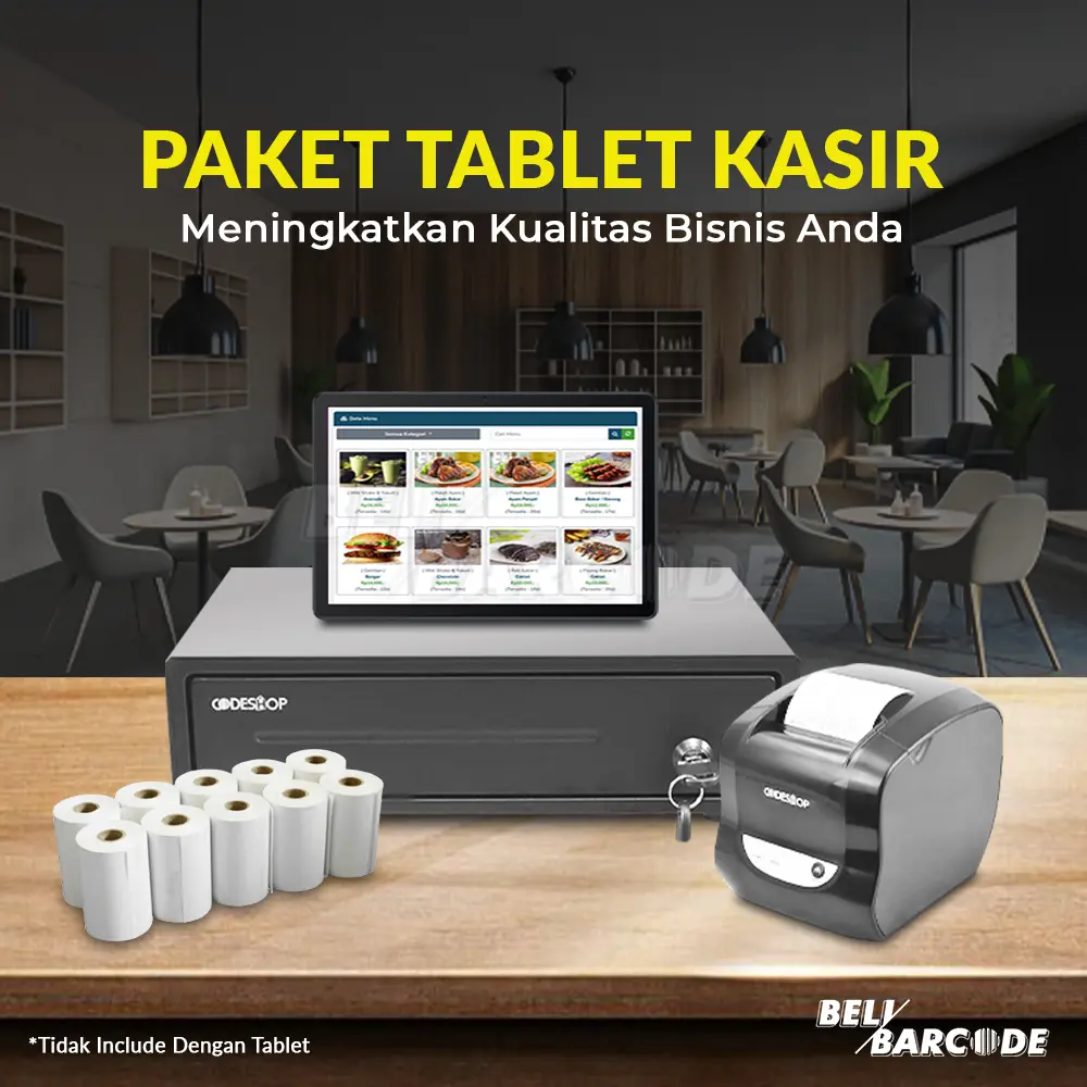 Paket Kasir Siap Pakai Tablet Printer Laci Kertas Thermal