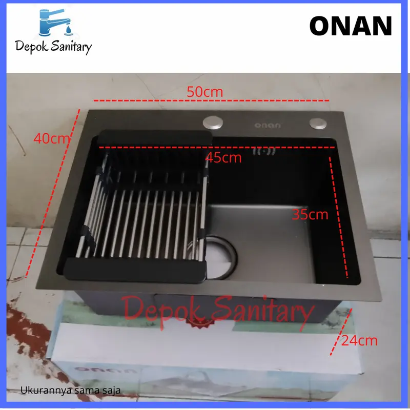 KITCHEN SINK STAINLESS HITAM BLACK 5040 ONAN / BAK CUCI PIRING ONAN 1