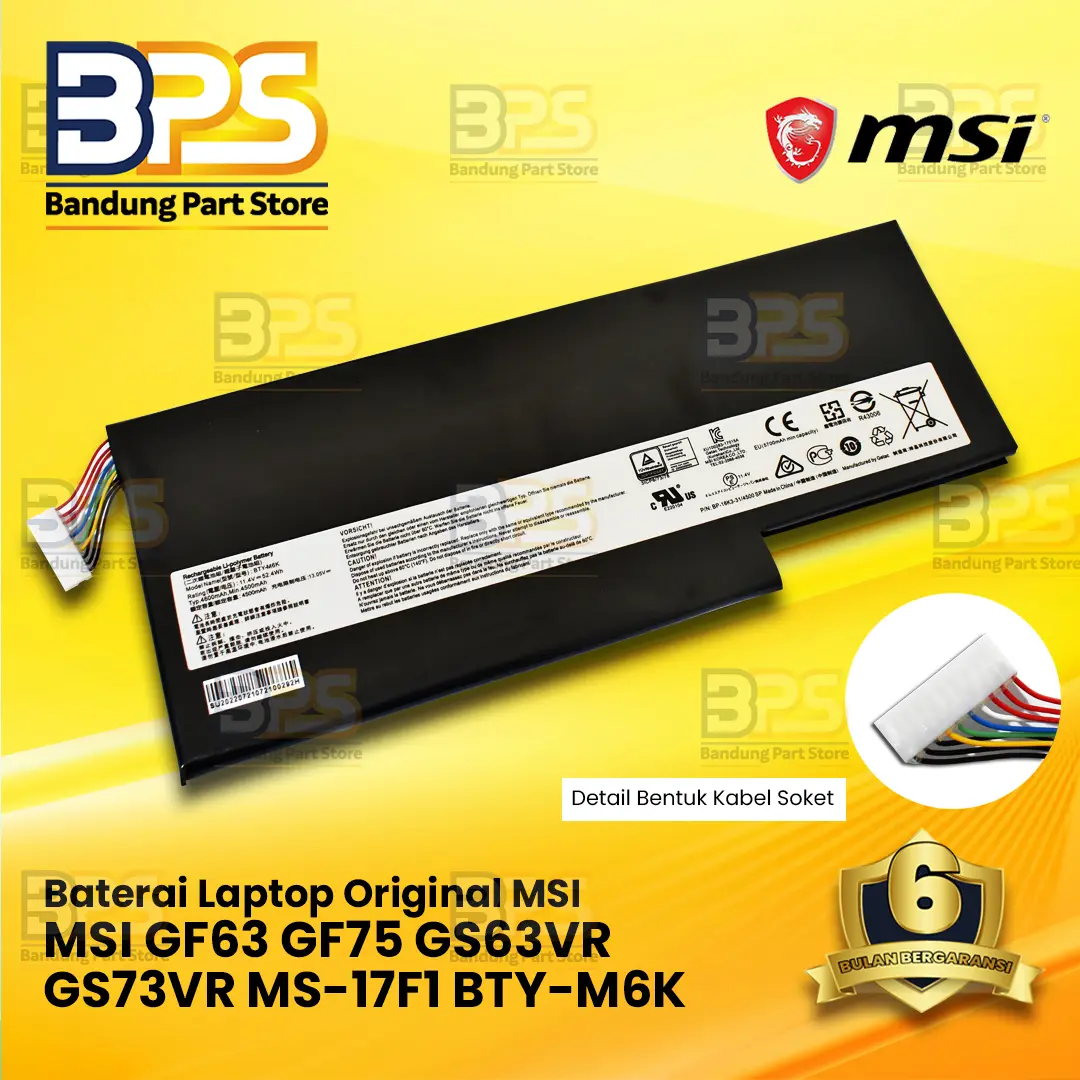 Baterai Original Laptop BTY-M6K For MSI GS65VR GF63 GF75 11.4V 52.4Wh