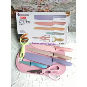 DT 6 PCS SET Pisau Dapur Kitchen Knife Warna + Talenan 6pcs
