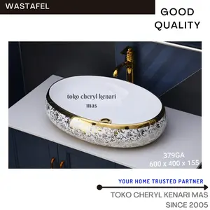 WASTAFEL KERAMIK CUCI TANGAN WHITE GOLD PUTIH EMAS ANTIK KLASIK 379G