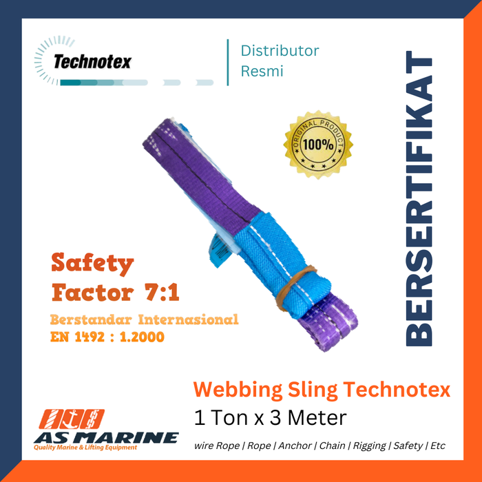 Gambar Webbing Sling / Sling Belt TECHNOTEX Holland 1 Ton x 3 Meter dari PT Anugrah Sukses Marine - Surabaya Kota Surabaya Tokopedia
