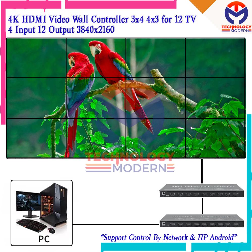 Paket Video Wall Controller 3x4 4x3 Untuk 12 TV (4 Input 12 Output) 4K
