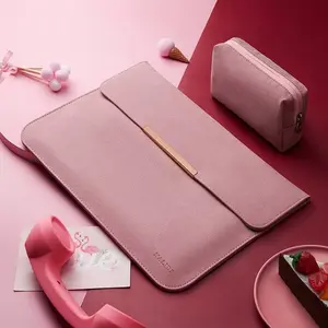Ipad Pro 2022 M2 12.9 Inch Tas Sleeve Leather Cover Stand Pouch Pink