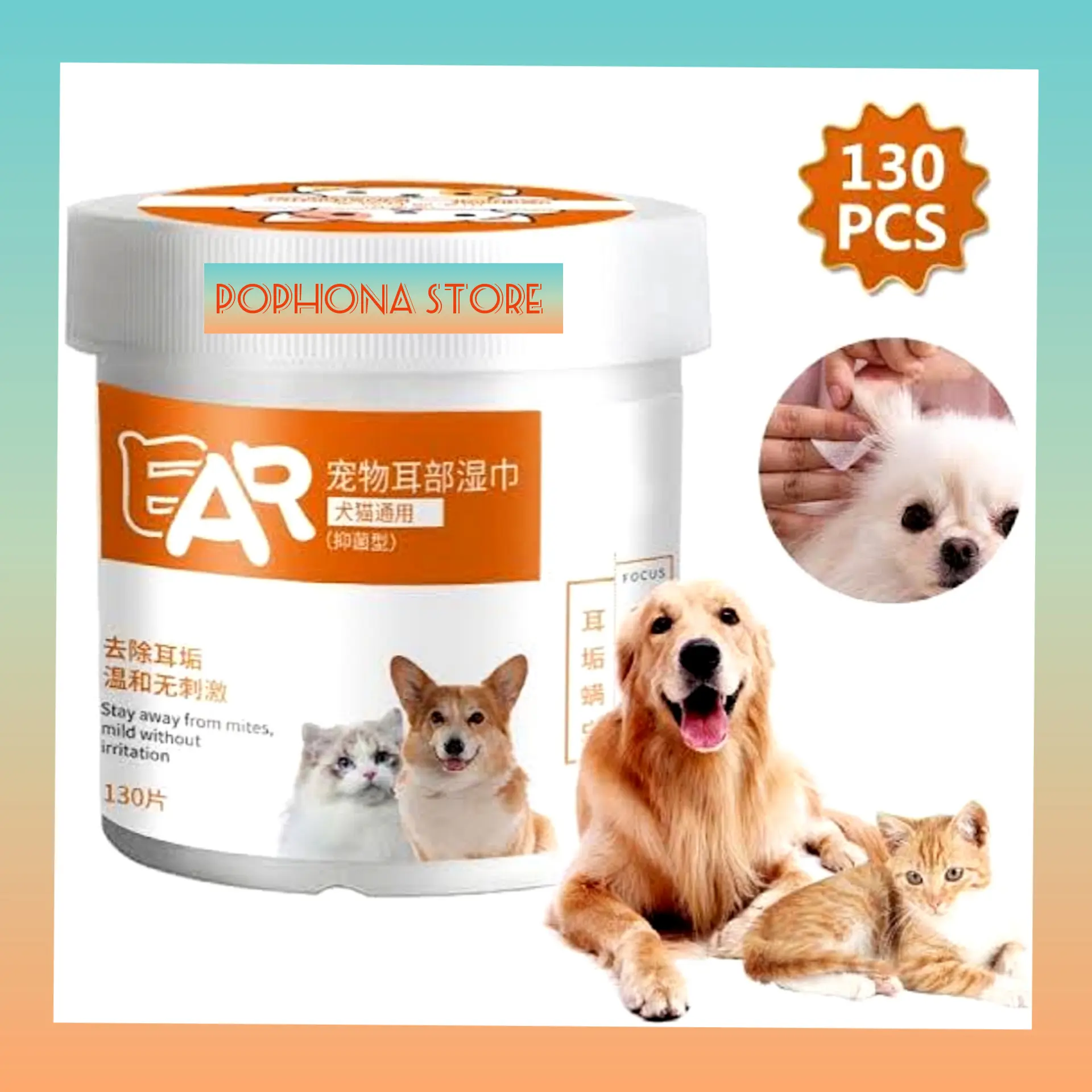 Ear wipes Tisu pemberaih telinga anjing kucing isi 130lembar