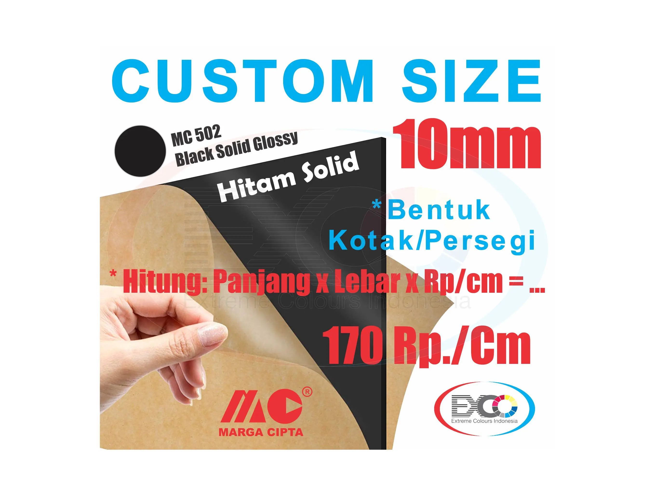 Akrilik lembaran 10mm, Custom Size, Hitam & Putih Solid