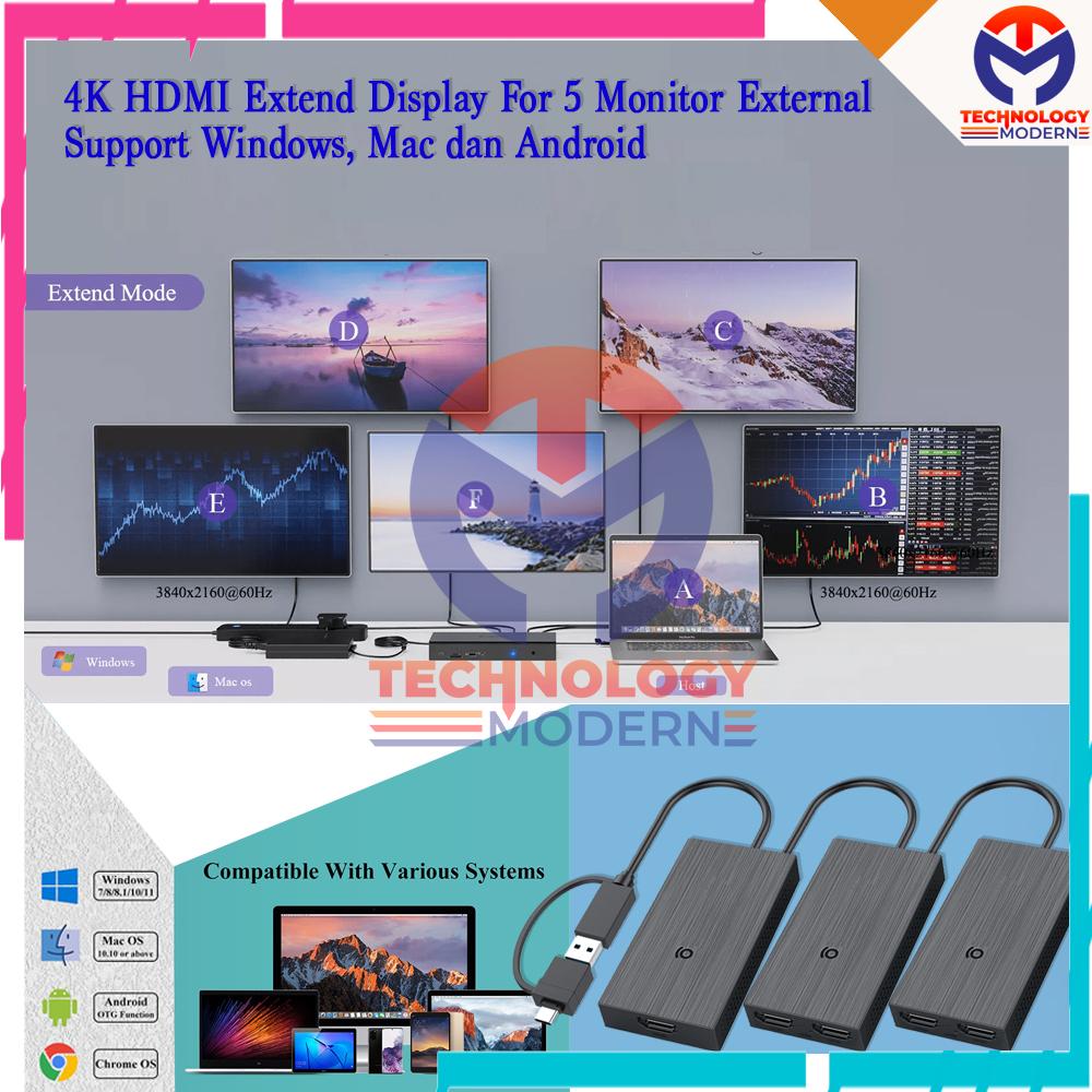 4K Multi Monitor Extend Display 5 Monitor Extern Windows 7, 8, 10, 11