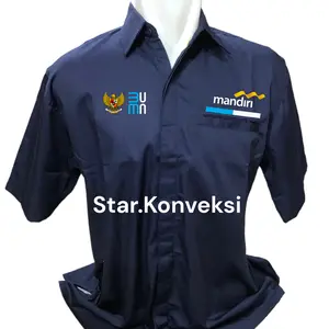 Seragam Kemeja Kantor BUMN Bank Mandiri BUMN navy biru dongker putih