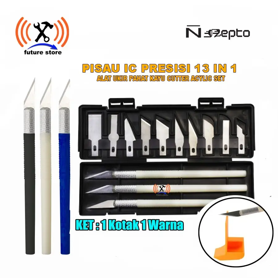 NEPTO Pisau IC 13 Mata Gagang Plastik Pen Cutter Pisau Ukir Original