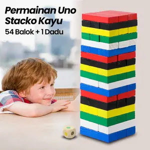 Permainan Uno Stacko Kayu 54 Balok dengan 1 Dadu