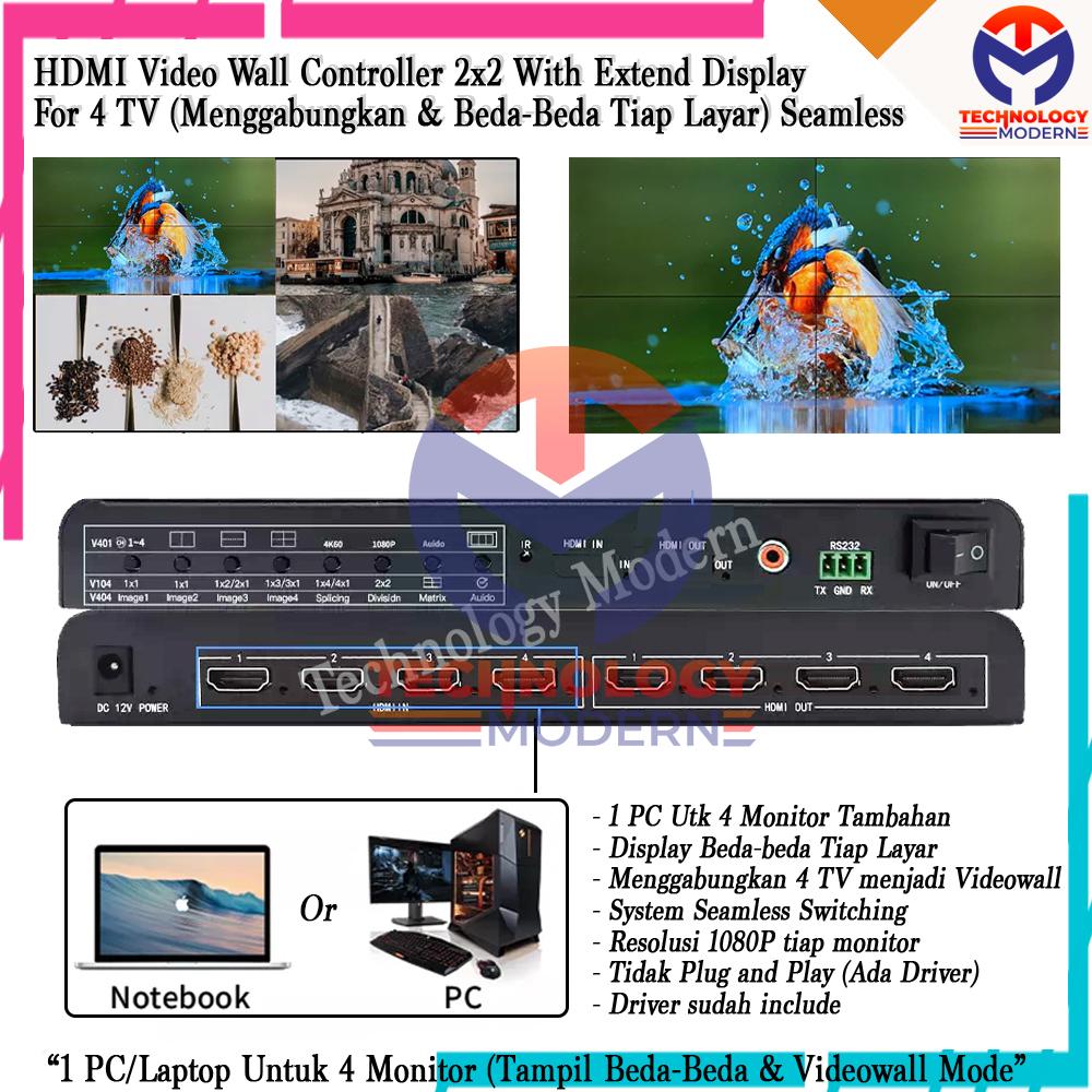 HDMI Extend 4 Monitor Display With Video Wall Controller 2x2 Seamless