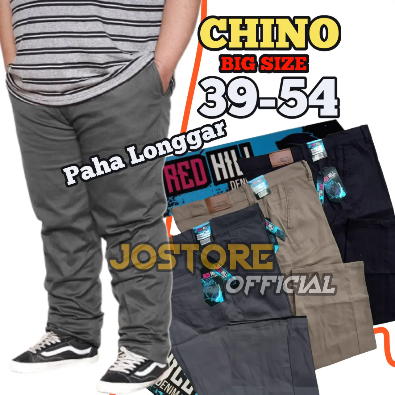 Celana Chino Panjang Pria Jumbo Big Size 39-50 Paha Longgar Melar