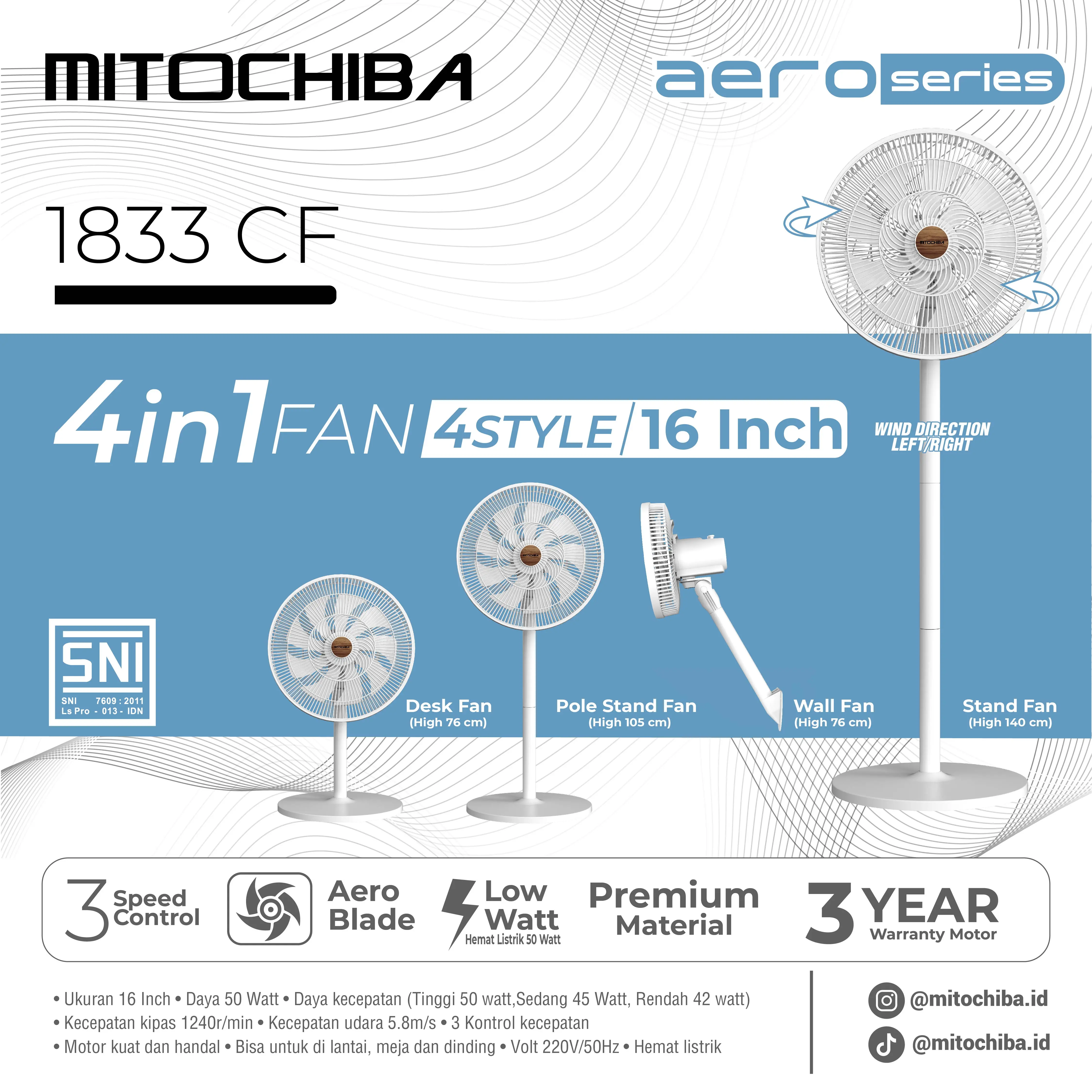Kipas angin 1833CF Mitochiba 4 in 1