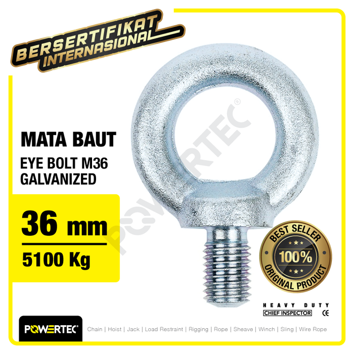 Gambar Eye Bolt / Mata Baut Galvanized M36 POWERTEC dari powertec id Kota Administrasi Jakarta Pusat Tokopedia