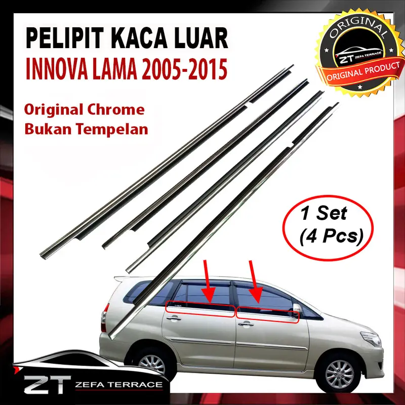 1 Set Pelipit Kaca Luar Toyota Innova Lama 2005-2015 Pelipit Chrome 0