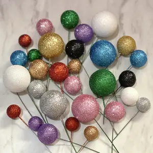 20pcs Bola Bola Tusuk Glitter Cake Topper / Hiasan Kue Ultah