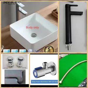PAKET WASTAFEL MEJA KOTAL KOMPKIT SET KRAN BAMBU HITAM MODEL TOTO