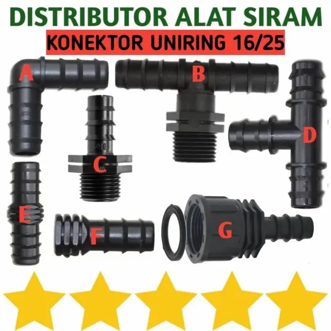 NEPEL KONEKTOR SELANG UNIRING 16/25 TEE ELBOW DRAT SELANG PE 1/2 INCH