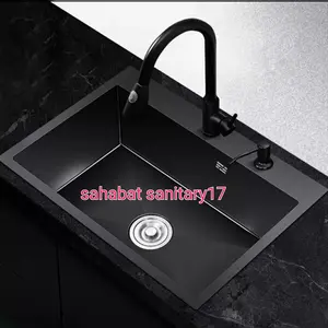 Paket Kitchen Sink 6045 Hitam Kran Tarik Hitam