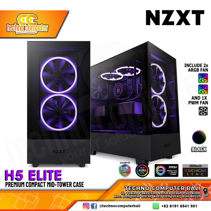Gambar CASING NZXT H5 Elite - Premium Compact Mid Tower ATX Tempered Glass dari Techno Computer Bali Kota Denpasar Tokopedia