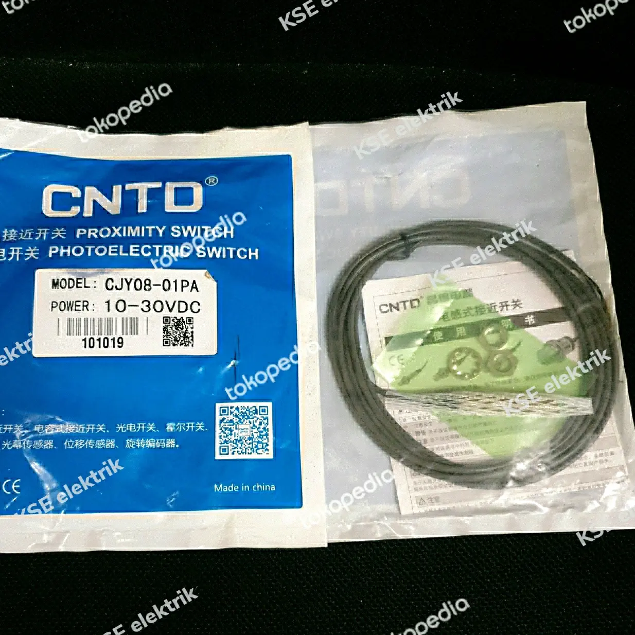CNTD Sensor Proximity Induktif CJY08-01PA Tegangan 10-30VDC Output PNP-NO Sensing 1mm Setara Autonics PR08-1.5DP Kabel 2mtr Baru Asli
