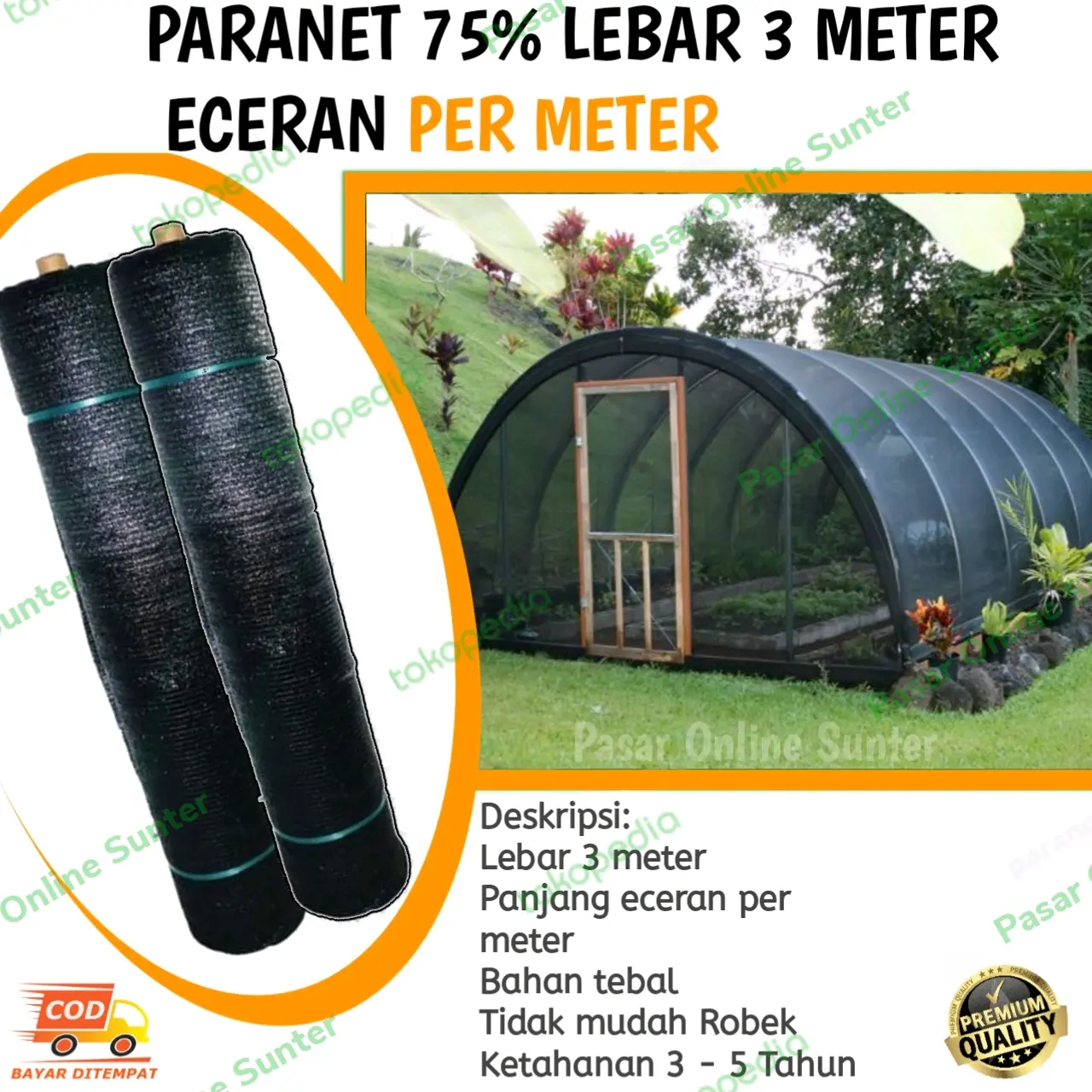 Jaring Paranet 75% Lebar 3 meter [ eceran ] per meter