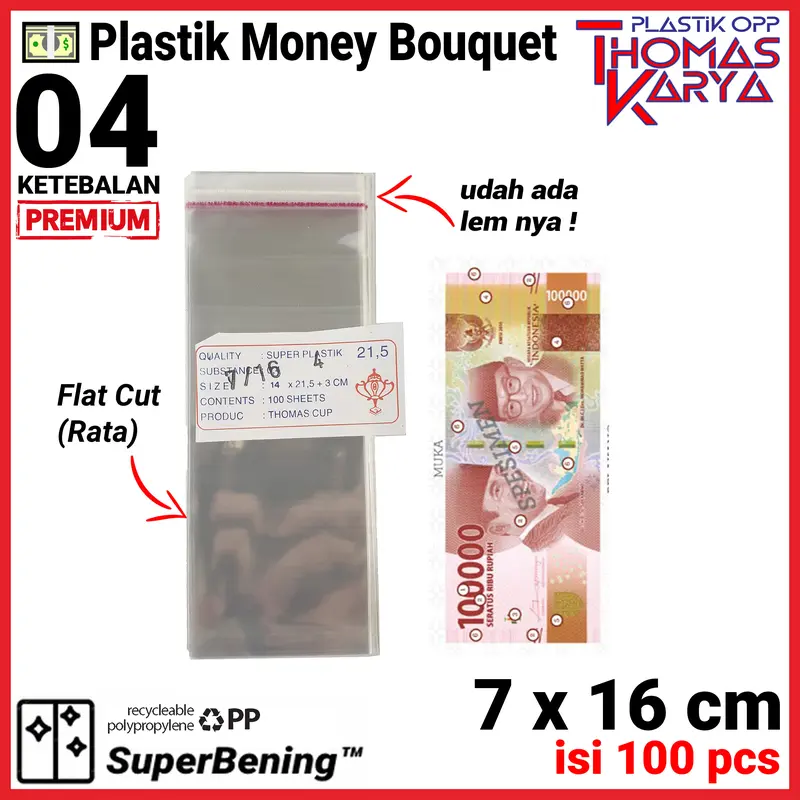 Plastik Uang Money Bouquet OPP Seal 7x15 Buket Eceran THOMAS CUP 0
