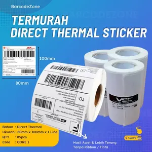 LABEL THERMAL BARCODE 80x100mm DIRECT THERMAL 80x100mm 1 LINE - HARGA