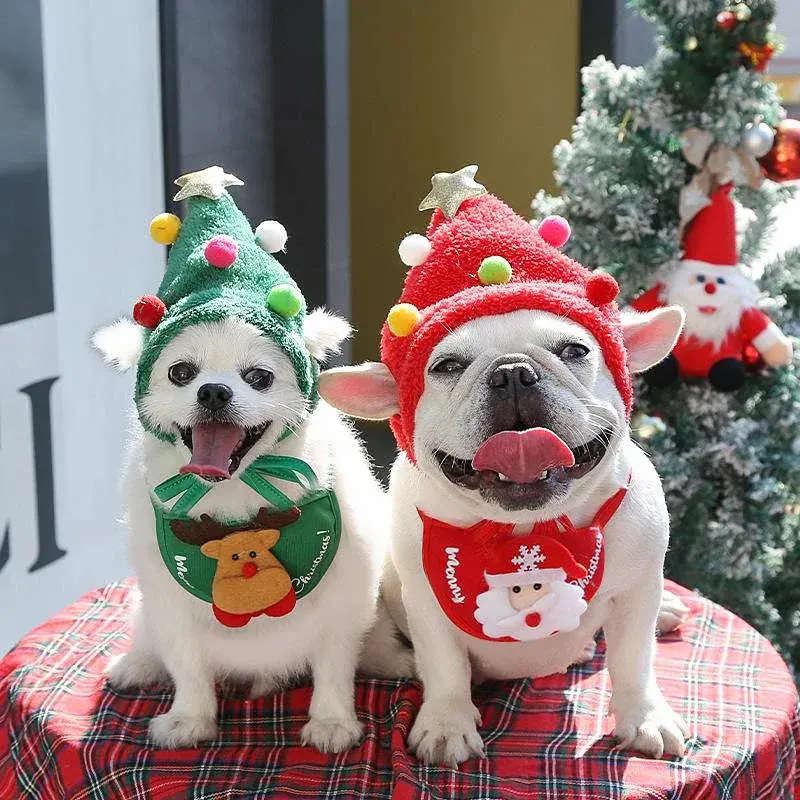 Christmas Accesories Topi bibs natal hewan anjing kucing pet scarf hat