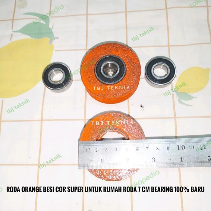 Jual Roda Orange besi cor super untuk rumah roda 7 cm bearing 100% baru ...