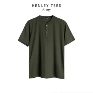 Kaos Henley Pria Polos Kancing Lengan Pendek