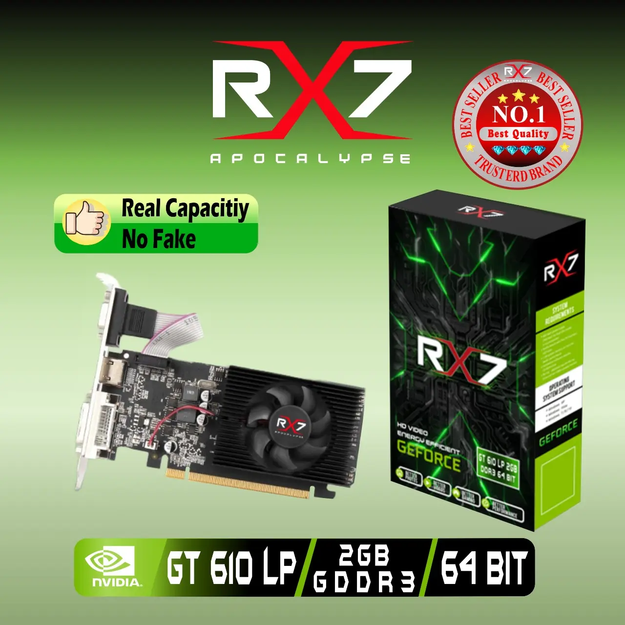 VGA RX7 GT610 LP 2GB DDR3 64 BIT REAL CAPACITY RESMI