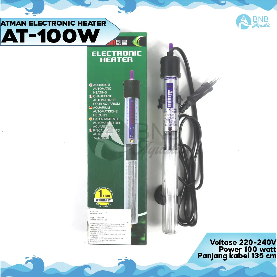 ATMAN AQUARIUM HEATER 100 WATT PEMANAS AQUARIUM TANK HIGH QUALYTY