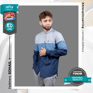 Fadkhera SOHAIL kemeja koko modern baju pria tipe sohail warna blue