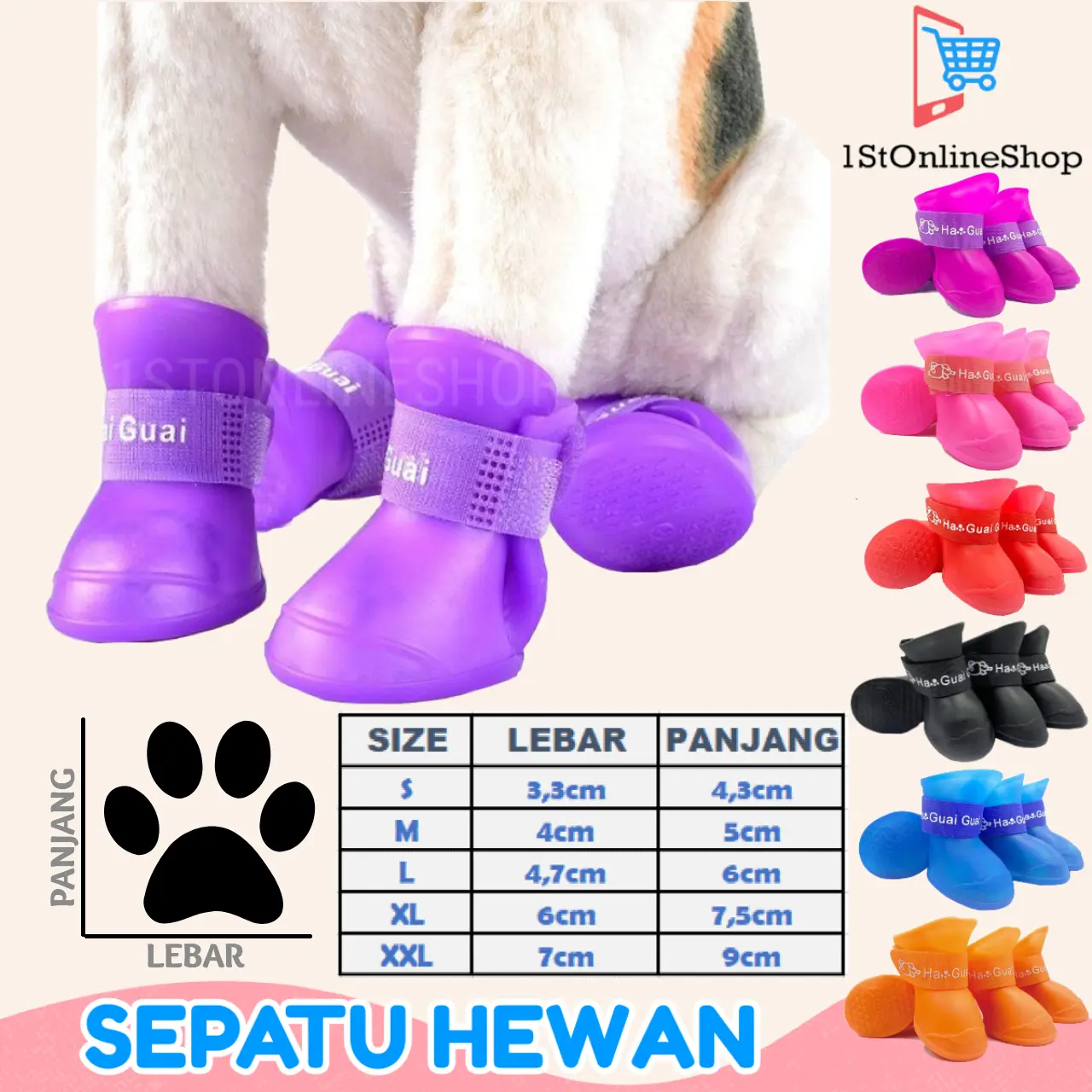 Ha&Guai Sepatu Hewan Karet Silikon Anti Air Slip Waterproof Besar Kecil Anjing Size S M L XL XXL untuk Anjing dan Kucing