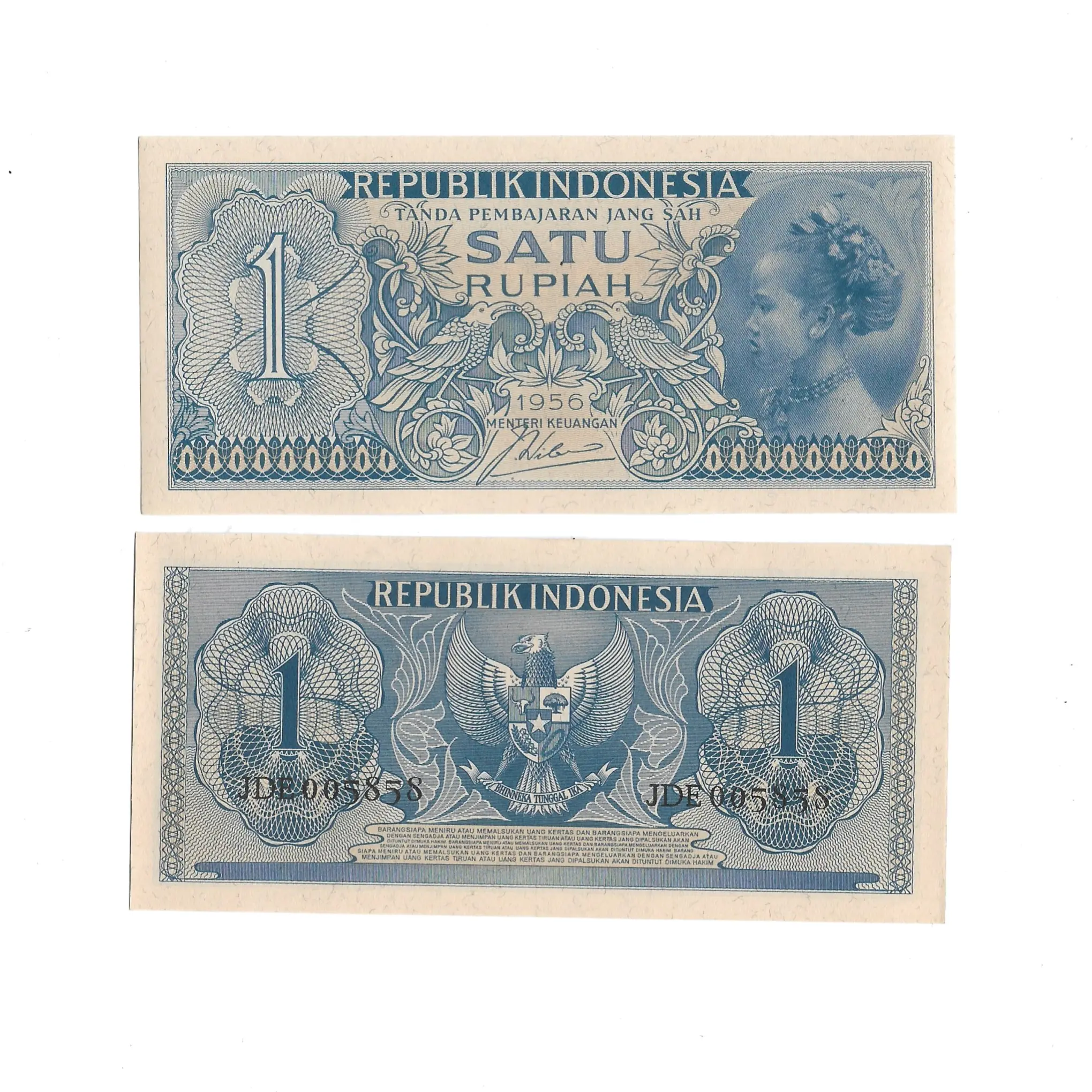 Uang kuno Indonesia 1 Rupiah 1954/1956 Seri Suku Bangsa I&II