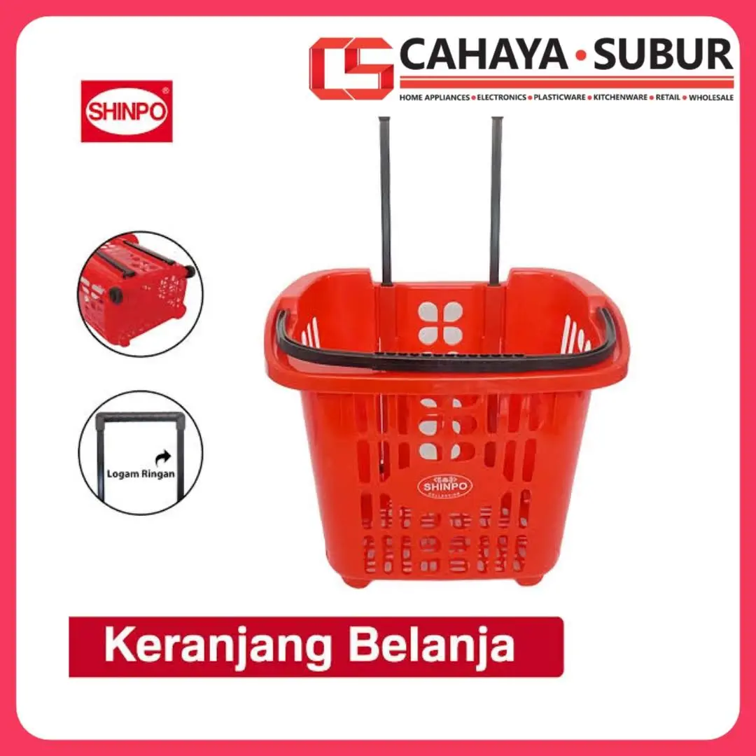 Trolley Keranjang Belanja Pasar FLAMINGO Shinpo SIP-341 Troli Dorong Merah Buah Buah Plastik Gagang