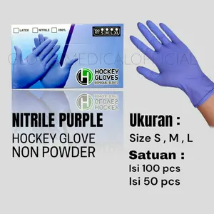 Sarung Tangan Nitrile Ungu Merek Hockey Premium - 100 Pcs/ Box - Free Powder tidak mudah sobek, Food grade, Premium Latex
