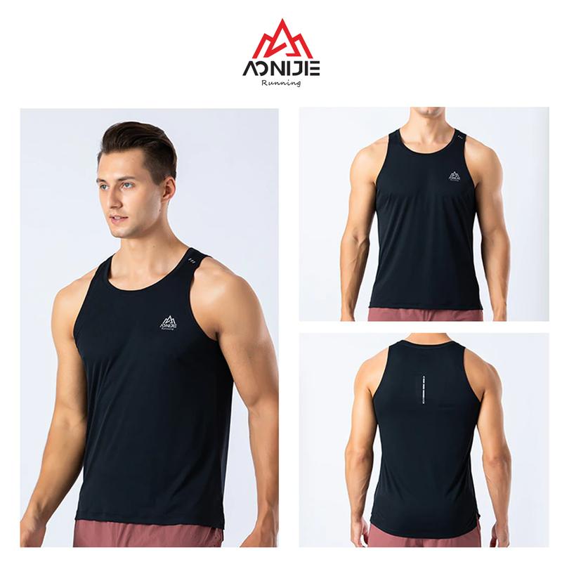 Aonijie FM5126 Running Sleeveless Tank Top - Baju lari Pria - BLACK 5