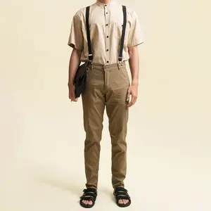 Houseofcuff Celana Chino Panjang Pria Slim fit Stretch Jeans Krim tua